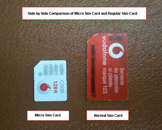 Below is a picture of the difference between micro sim card and normal sim 